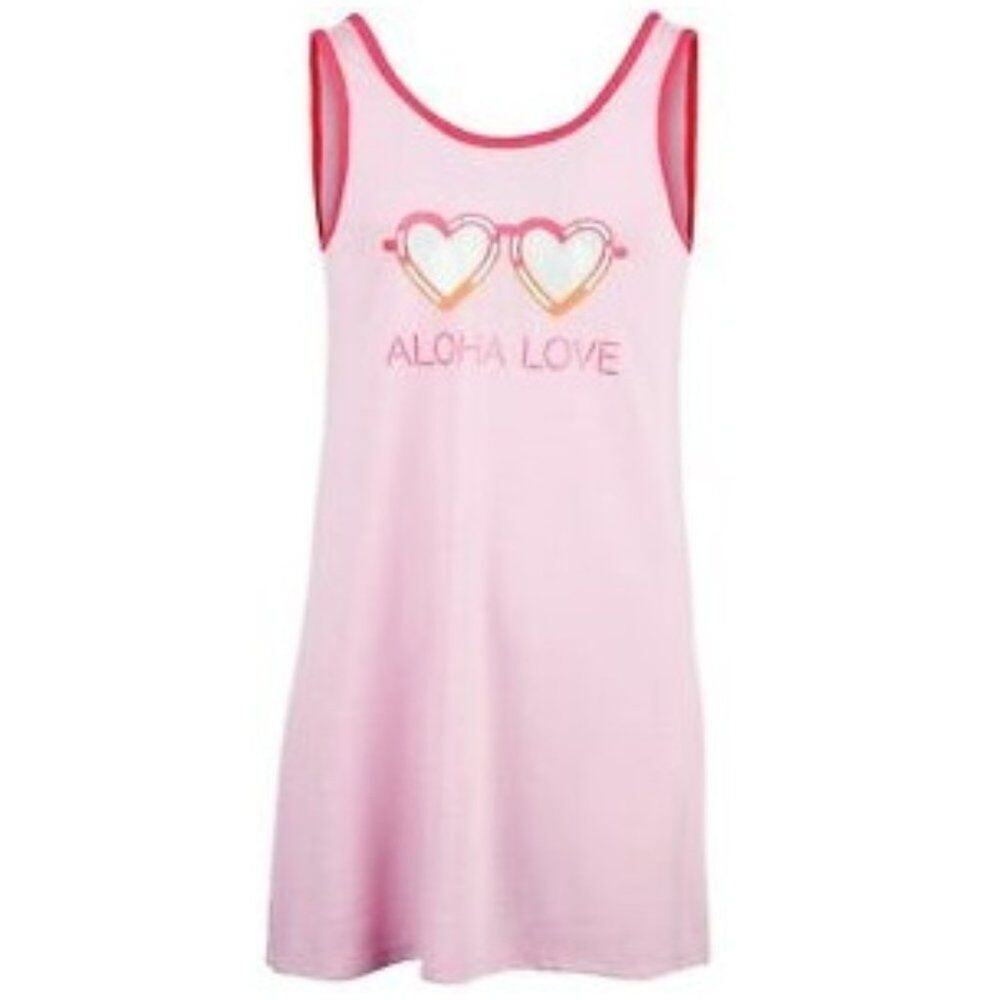 Miken Big Girls Aloha Love Print Pink Cover-up Tank Dress, Size M - MSRP $32